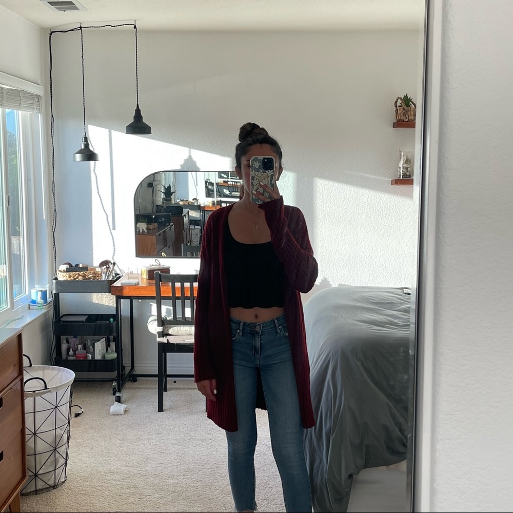 Red cardigan